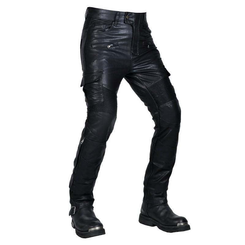 Amazon | メンズバイクパンツ レザー 革パンツ バイク用